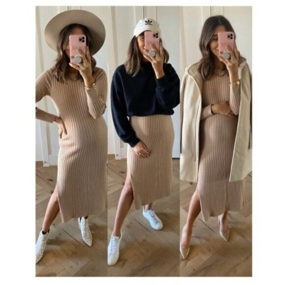 NWT WAYF Dede x Emily Hollie Sweater Dress S BFF Collection Ribbed Knit Midi - Picture 2 of 13